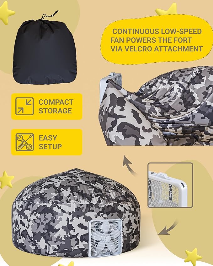 Skywin Air Tents for Kids (77??x 50?? Builds in 30 Sec, Indoor Tent for Imaginative Play, Giant Kids Playhouse, Perfect Christmas or Birthday Gift (Fan Not Included)(Camo Adventure Base)