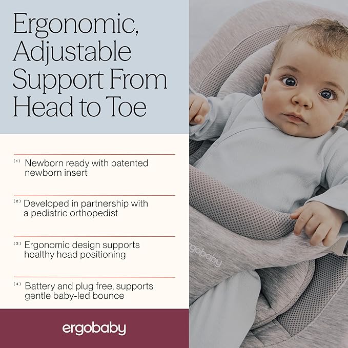 Ergobaby Evolve 3-in-1 Bouncer, Adjustable Multi Position Baby Bouncer Seat, Fits Newborn to Toddler, Charcoal