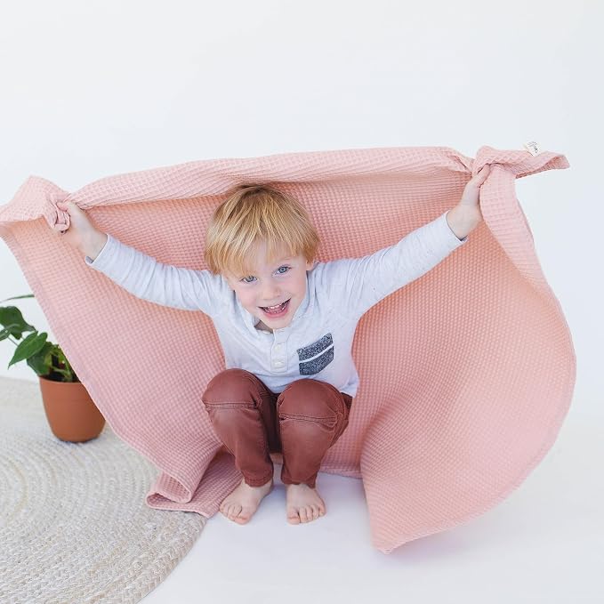 Leyl&Ari Waffle Baby Blanket |100% Cotton Summer Blanket | Nursery Blanket for Boys and Girls | Dusty Rose