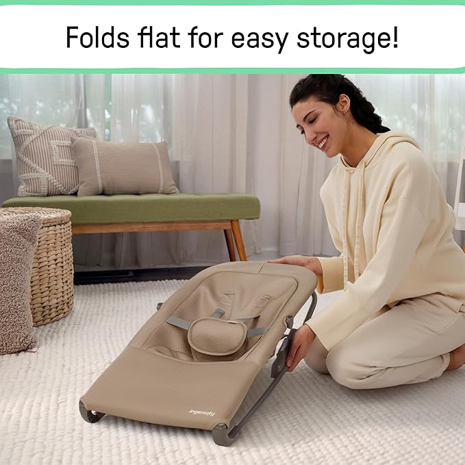 Ingenuity Nestle Vibrating Rocker, Lightweight Foldable Infant Seat with Breathable Fabric, 2-Position Recline, Mini Vibration Unit, 5-Point Harness