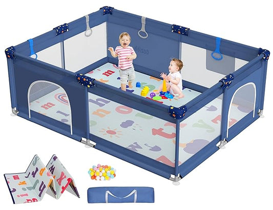 CoziBB Baby Playpen with Mat, 71" × 59" Extra Large Playpen for Toddler, Baby Playard with Breathable Mesh, Fence Play & Sleep Area for Indoor & Outdoor
