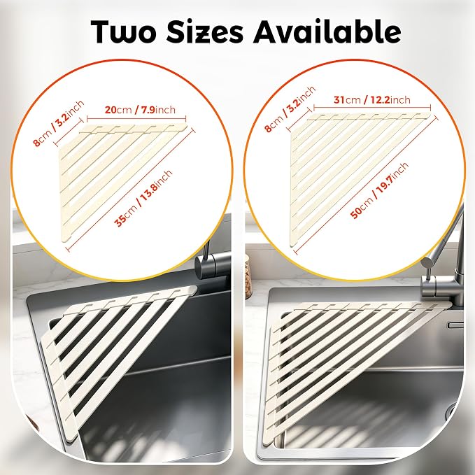 Sink Corner Drying Rack - Foldable Triangular Sink Sponge Holder, Dish Drying Rack Over the Sink, Kitchen Sink Accessories (White, 13.78" x 7.87")
