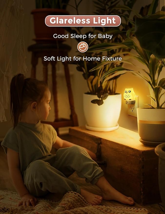 L LOHAS LED Owl Night Light for Kids, 3D Owl Night Light Plug in Wall, Dusk to Dawn Sensor, 8-Color Changing+Soft White 3000K, 3 Lighting Modes, Nursery Night Lights, Children, Room Decor