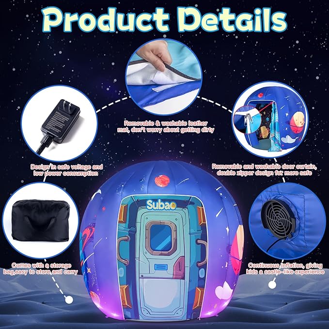 Subao Sensory Tent for Kids & Adults,Astronaut Galaxy Inflatable Light Up Sensory Toys for Autism & ADHD,Kids Tent for Home School Classroom Party Indoor Play,Autism Sensory Products for Calm Corner