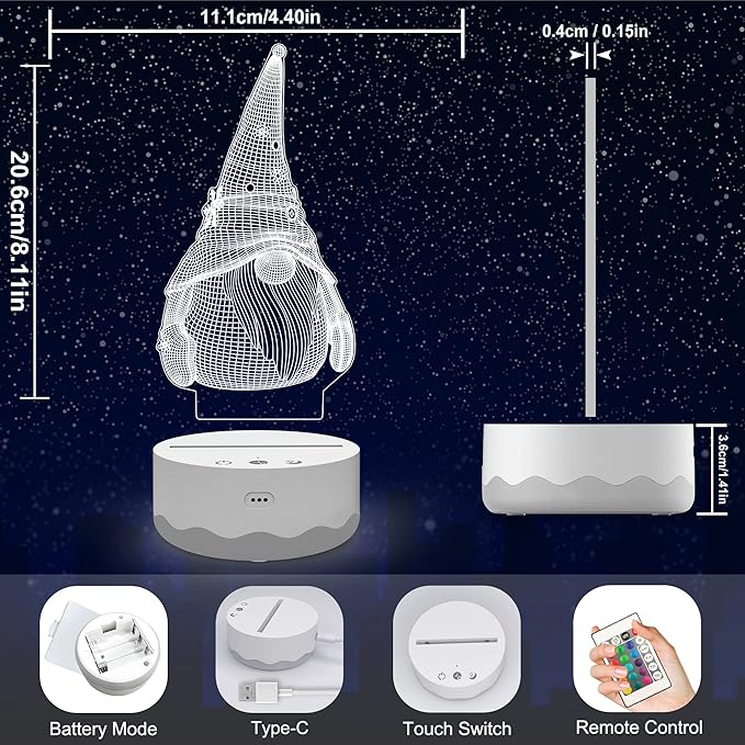 Ammonite Gnome Gifts, Gnome Night Light 3D Optical USB LED Lamp with Remote Touch 16 Color Flashing Changing Timer Stuff Decorations St Patricks Day Mothers Day Christmas Gifts