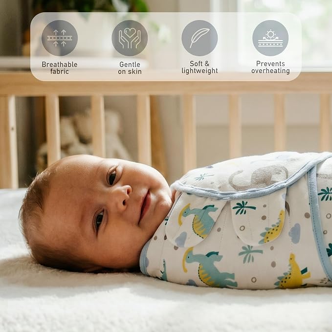 GLLQUEN BABY Swaddles for Newborns Organic Cotton, Soft Baby Boy Swaddles 0-3 Months, Womb-Like Sleep Sack Wrap Nursery Swaddling Blankets Blue Dinosaur
