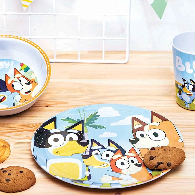 Zak Designs 5-Piece Dinnerware Set, Bluey - Durable Plastic & Stainless Steel - Includes Tumbler, 8-Inch Plate, 6-Inch Bowl, Fork & Spoon - Suitable for Kids Ages 3+