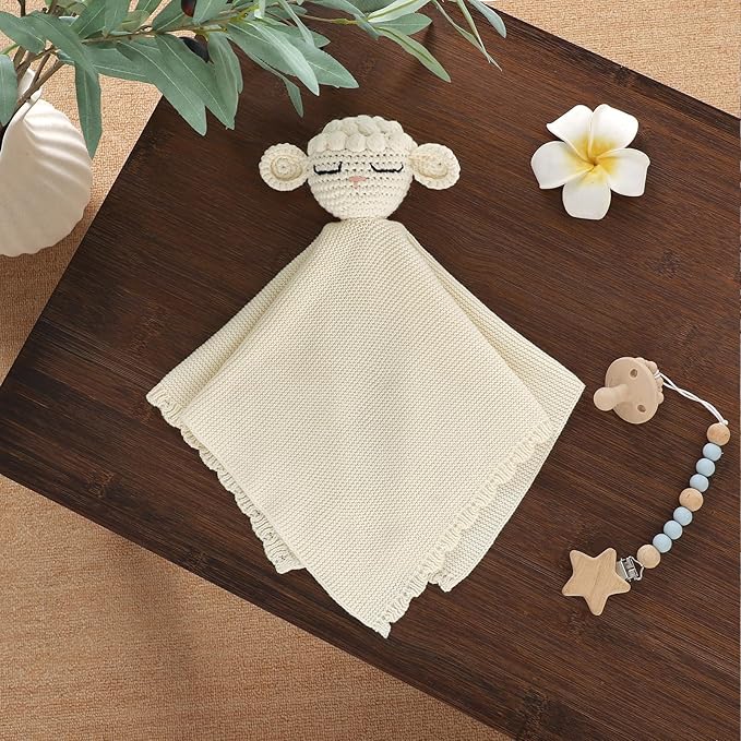 Neiwech Sheep Snuggle Loveys for Babies Cotton Baby Security Blanket for Newborn Infant Boys Girls White