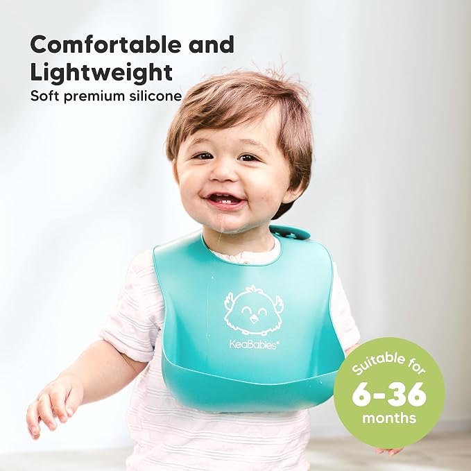 KeaBabies 3-Pack Waterproof Baby Bibs for Eating - Baby Silicone Bibs - Lightweight Baby Bib with Food Catcher - Waterproof, Easy Wipe Silicone Bib for Babies, Toddlers - Mess Proof Toddler Bibs