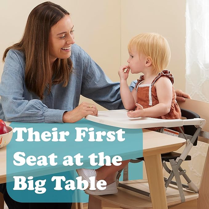 PrimoBaby SproutSeat Booster Seat for Kitchen Chair - Portable Folding Design, Travel Baby Beach Essentials, with 3-Point Safety Harness, Adjustable Tray, Dishwasher Safe Tray, Baby Floor Seat
