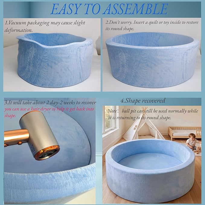 Foam Baby Ball Pit, 35.4"x 11.8" Ball Pits for Toddlers, Soft Round Kiddie Playpen Ball Pool for Kids with Soft Memory Sponge, Ideal Gift for Babies Indoor and Outdoor Game,Blue(Balls not Included)