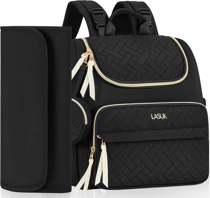 Diaper Bag Backpack, 22L Large Quilted Small Baby Bag with Changing Pad & Pacifier Case, Stroller Hooks, Easy-Access Baby Essential, Maternity Travel Backpack Unisex, Black