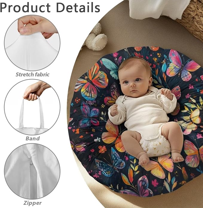 Colorful Butterfly Nursing Pillow Cover Neutral Breastfeeding Pillow Cover Fits 22.6in*24in Nursing Pillow for Baby Boy Girl Neutral Baby Nursing Pillow Cover Feeding Pillow Cover