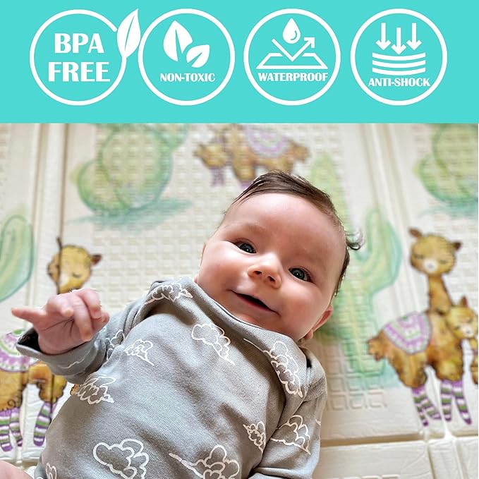 JumpOff Jo Foldable Foam Play Mat ??Large Waterproof Baby & Toddler Activity Floor Mat, Double-Sided 70 x 59 Inch Play Surface