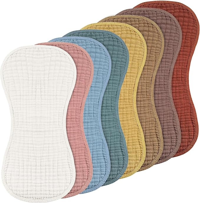Frienda 8 Pack Muslin Burp Cloths for Baby Large 20 x 10 Inch Cotton Burp Rags for Spit up Drool Absorbent Soft Multicolor Wash Cloths Diapers for Newborn Girl Boy Essential Shower Gift(Retro Color)