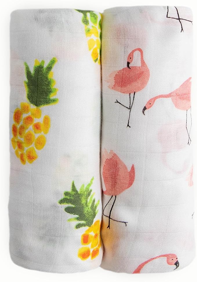 Little Unicorn Cotton Muslin Swaddle Blanket Set | Set of 2 | 100% Cotton | Super Soft | Newborns and Infants | Large 47 x 47 | Machine Washable (Pink Ladies)