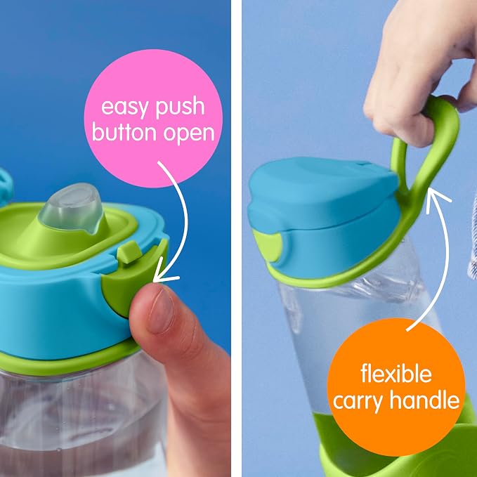 b.box 15oz Sport Spout Kids Water Bottle for School, Sports, Daycare - No-Straw Design for Easy Cleaning - Leakproof - Ergonomic Triangle Grip - Dishwasher Safe, BPA Free, PFAS Free - Ocean Breeze