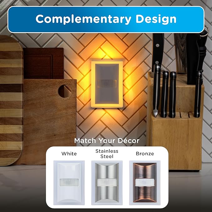 Enbrighten SleepLite LED Night Light Motion Sensor Nightlight Dusk to Dawn Amber Lights Ambient Lighting Room Decor for Bedroom Baby Nursery Bathroom White