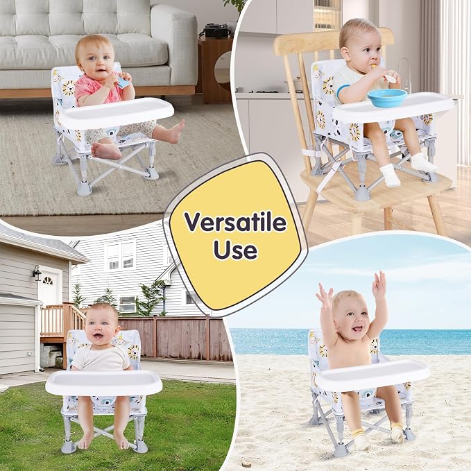 Portable Baby Booster Seat with Tray, Toddler Booster seat for Dining, Camping, Travel, Baby Beach Chair 6 Months to 3 Years Old Indoor Outdoor Use CH2407