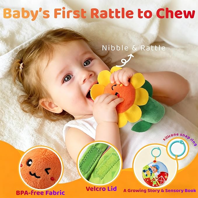 Baby Toys 6-12 Months, My First Vegetable Garden Plush Set Montessori Toys for 6 Month Old with Rattles Mirror Squeaker Crinkle Book, Baby Boy Girl Gifts Christmas Stocking Stuffers