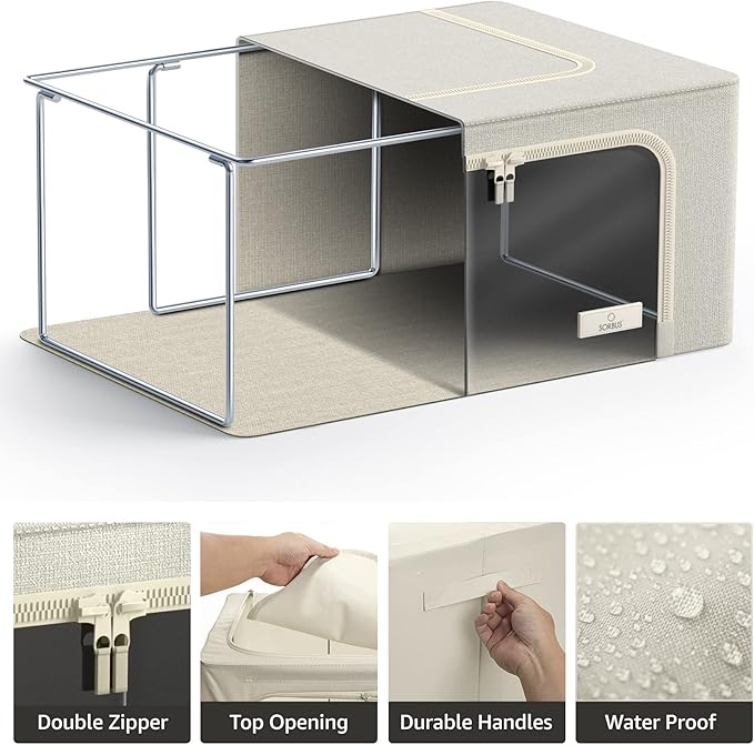Sorbus Storage Bins with Metal Frame - Stackable & Foldable Clothes Organizer Bags - Oxford Fabric Storage Containers with Large Clear Window & Carry Handles, Bedroom Organization for Bedding & Linen