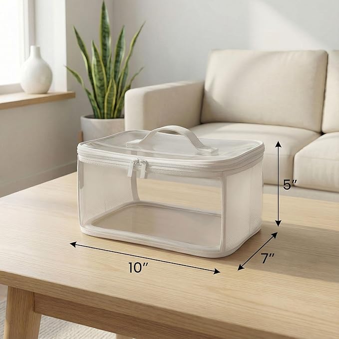 holay Clear Toy Storage Bags with Handle, 4 Pack Playroom Storage Organizer Bins Kids Toys, Board Games, Busy Bags, and Homeschool Supplies ?“Transparent PVC with Reinforced Base(White, Small)