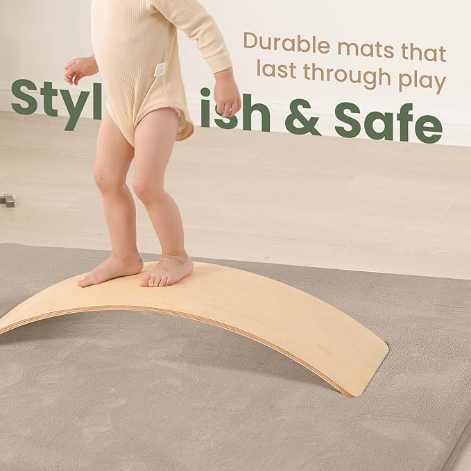 Huloo Sleep Baby Play Mat for Floor,1.3" Thick Elasti-Foam 50"×74" Playpen Mat for Tummy Time,Water Repellent Soft Coral Velvet for Toddler,Infant,Kids,Non-Slip Backing Safe for Crawling(Beige)
