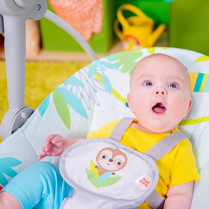 Bright Starts Portable Automatic 6-Speed Baby Swing with Removable -Toy Bar, 0-9 Months 6-20 lbs (Rainforest Vibes)