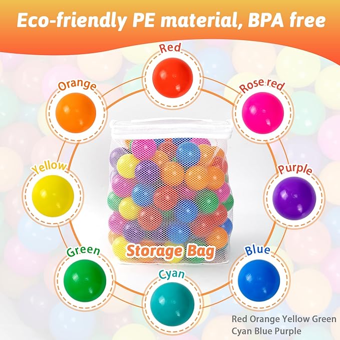Markdang 100PCS Ball Pit Balls 8 Colors Plastic 2.1-2.2" Crush Proof Playpen Balls with Zip Storage Bag, Phthalate & Bpa Free for Babies Crawl Tunnel, Ball Pit & Trampoline