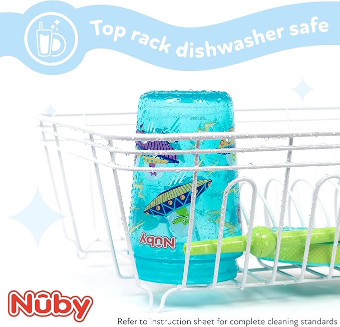 Nuby Thirsty Kids Super Sipper ??14oz No-Spill Toddler Cup with 360° Silicone Valve & Swivel Straw ??Leak-Resistant, Durable, Easy-Clean Design ??2 pk - Boys
