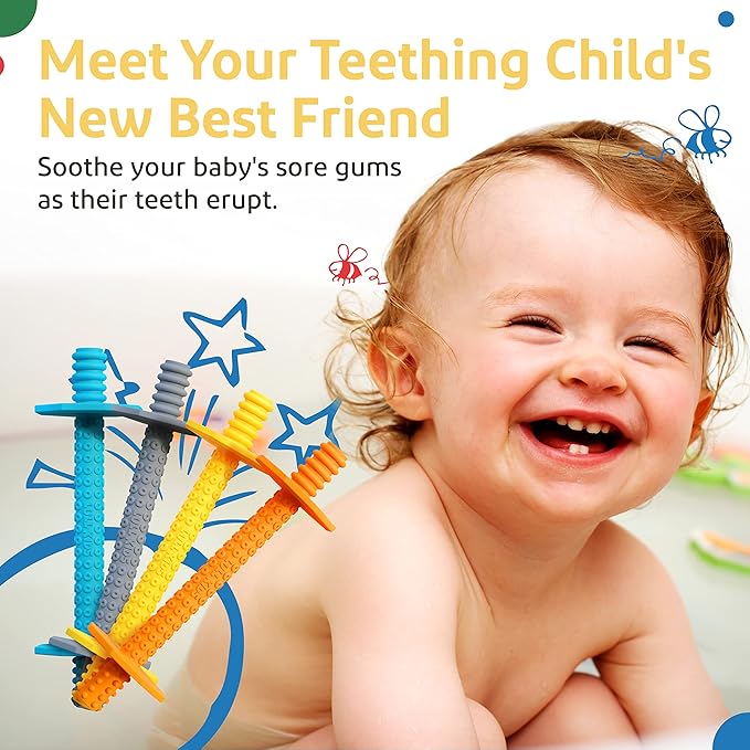 Silicone Baby Teethers 0-6 Months, Textured Baby Teething Toys 3-6 Months, Toddler Molar Teething Relief Sticks, Freezable Chew Straws for Babies 6-12 Month Girl Boy Infant (Autumn)