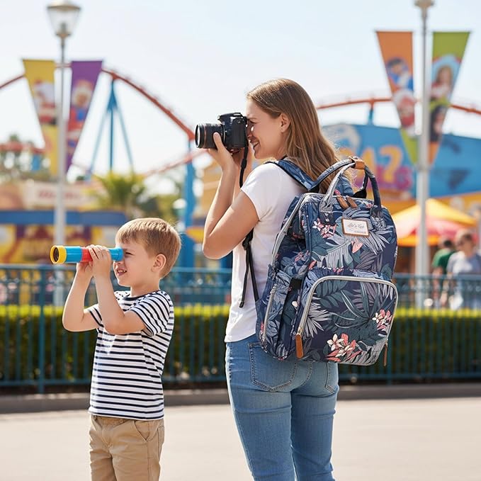 Floral Diaper Bag Backpack with USB Charging Port Stroller Straps and Insulated Pocket,Travel Nappy BackpackFor Women/Mum (Flower Pattern)