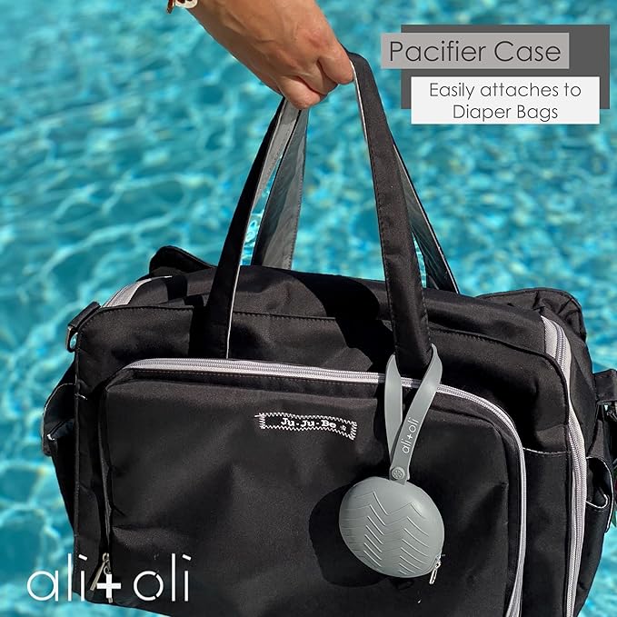 Ali+Oli BPA-Free Silicone Pacifier Holder Case (1-pk) Diaper Bag Accessory Newborn Travel Baby Pacifier Pouch (Grey)