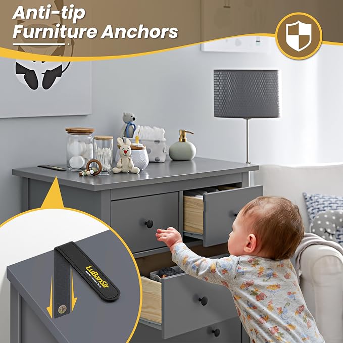 LuBanSir Furniture Anchors, 12 Pack Furniture Wall Anchor Straps for Dresser, Shelves, Bookcase Anti-Tip Safety