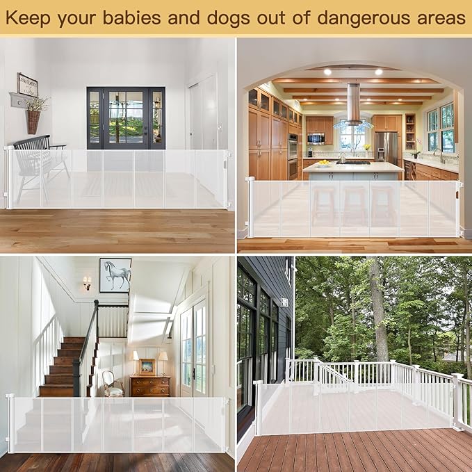 Reinforced 159 Inch Extra Wide Child Gates for wide Openings, Indoor/Outdoor Retractable Fence/Barrier/Blocker/Screen for Baby and Pet, Bottom Anti-crawl Extra Long Baby Gate for Large Openings, White