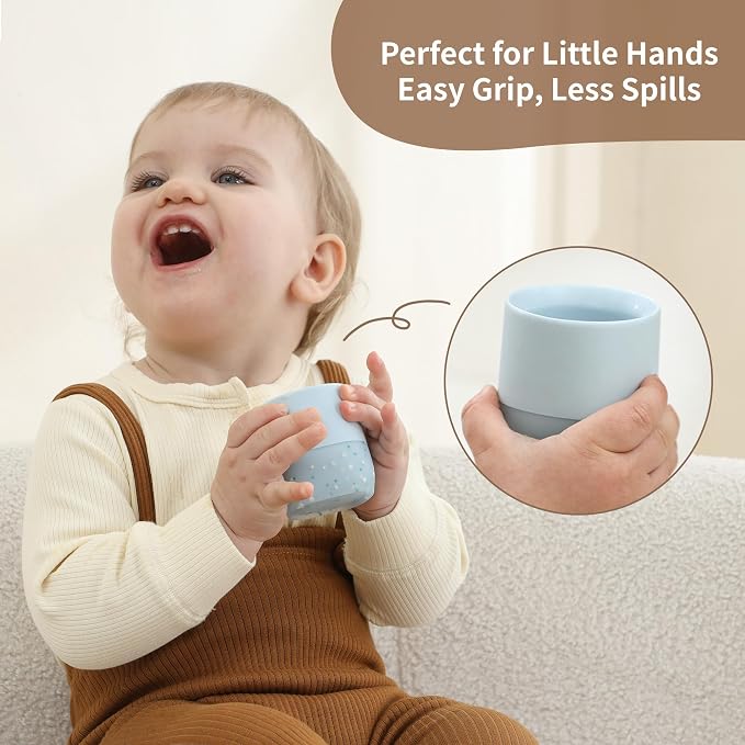 Moonkie Tiny Cups for Babies | Silicone Baby Open Cup + Infant Sippy Cup | Training Baby Cups Set for 4 Months and Up