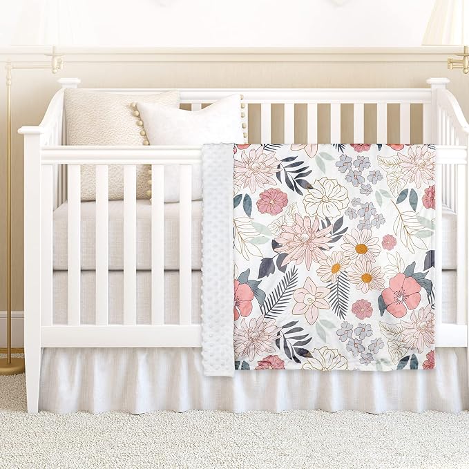 Baby Blankets, Flower Mink Toddler Blanket for Girls, Dotted Backing, Double Layer, Crib Receiving Blanket, for Nursery/Stroller/Toddler Bed/Carseat, 30 x 40 Inch