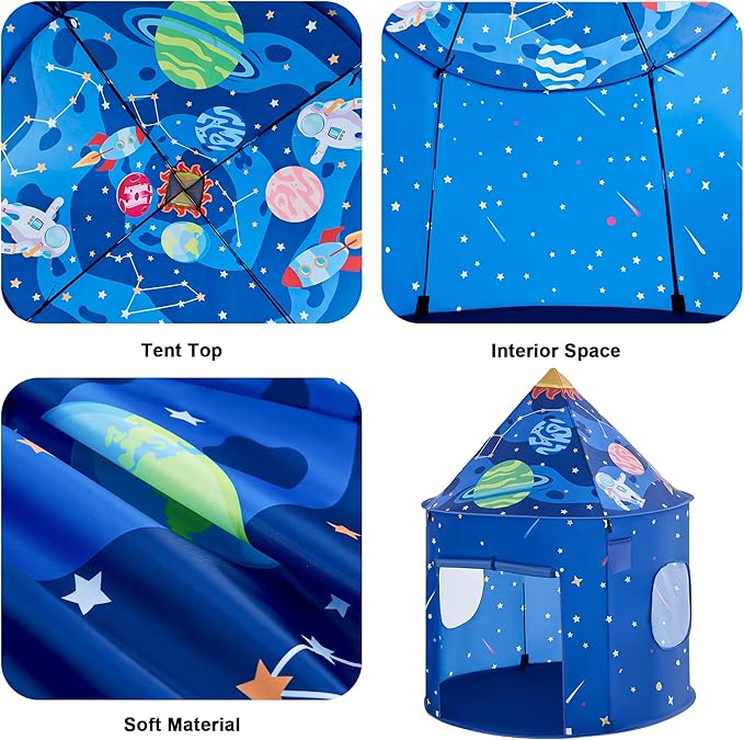 Hallo Deer Rocket Ship Kids Play Tent with Star, Foldable Pop Up Tent Kids, Castle Kid Tent Indoor Outdoor Fun & Imagination, Toddler Tents Indoor Gifts for Baby Boys Girls