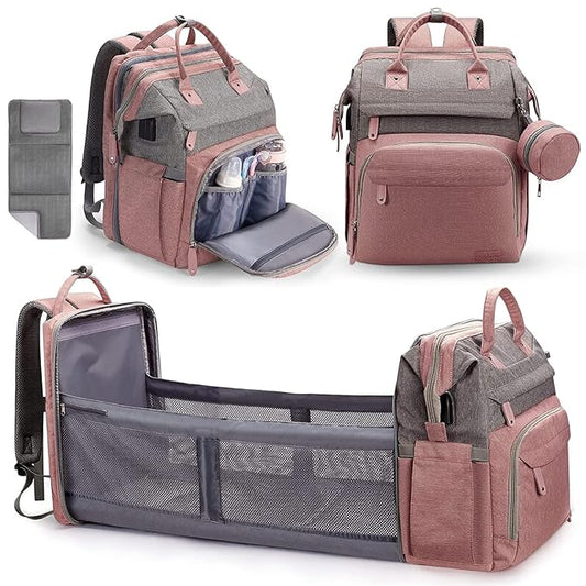 DERJUNSTAR Diaper Bag Backpack ??Large Capacity Baby Diaper Bag with Changing Pad for Dad and Mom, Waterproof Travel Backpack, Multi-Function Bag with USB Charging Port, Rose Pink