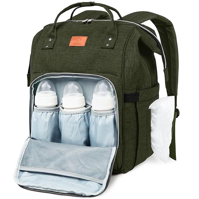 KeaBabies Baby Diaper Bag Backpack - Large Baby Bag for Boys, Girls, Waterproof Multi Function Travel Diaper Backpack with Changing Pad, Durable Travel Essentials for Moms and Dads (Dark Olive)