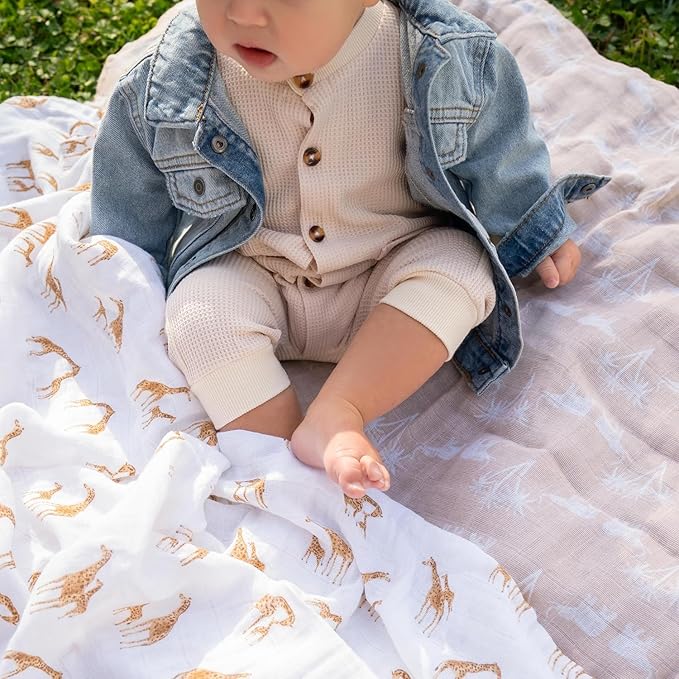 aden + anais Boutique Organic Swaddle Blanket 4-Pack – 100% Organic Cotton Muslin, Large, Soft, Breathable Receiving Blankets for Infants – Lightweight Multi-Use Baby Swaddles, Safari Dreams