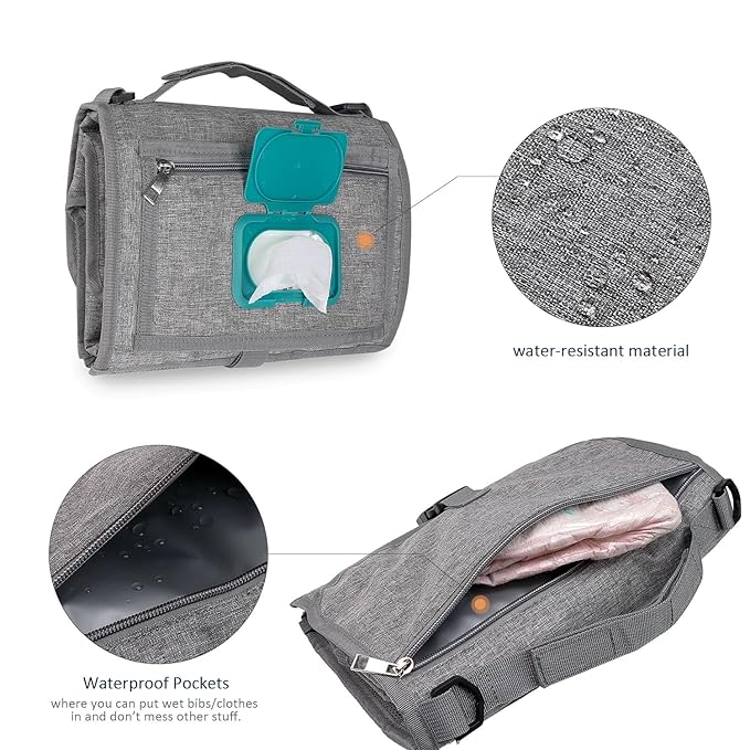Portable Diaper Changing Pad for Baby - Waterproof Travel Changing Mat with Wipe Dispenser Pocket & Stroller Straps | Baby Registry Must Haves, Newborn Essentials & Baby Gift for Girls and Boys (Blue)