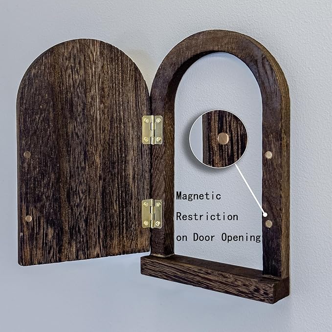 Self-Adhesive Outlet Cover ??A Creative Wooden Cover that Conceals Wall Plates??Switches?�Stains?�Wall holes and Protects Child ??Elf Door for Wall ??7.87 Inch Tall Fairy Door (Paulownia)