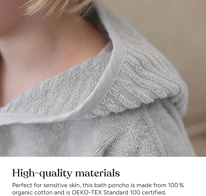 Ehrenkind® Kids Hooded Towel Poncho - 100% Organic Cotton Bathrobe for Boys & Girls, Soft & Absorbent Terry, Oeko-TEX Certified, One Size, Light Gray, Perfect for Bath, Pool & Beach