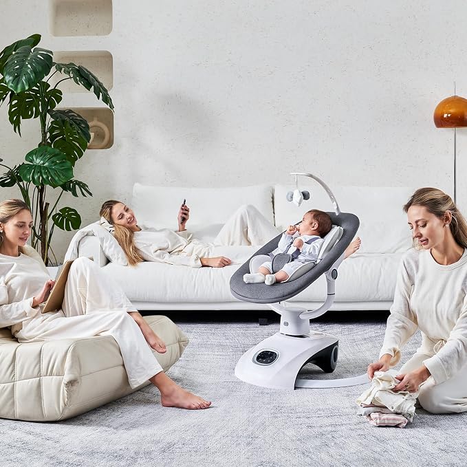 VaVaSoo Baby Swing for Infants Mamroo Electric Automatic Multi Motion Newborn for Girl & Boy with Remote Control, 5 Speed, 13 Melodies, Light Gray (Gary)