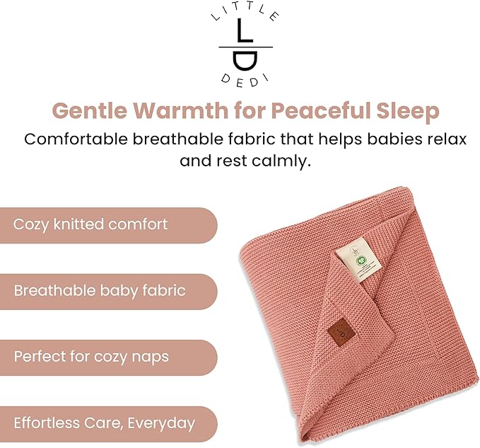 Baby Knitted Blanket ??70% Organic Cotton 30% Tencel??Soft Breathable Swaddle & Receiving Blanket for Newborns ??Crib, Stroller, Toddler Blanket with Gift Box ??30x40 Inch, Misty Rose