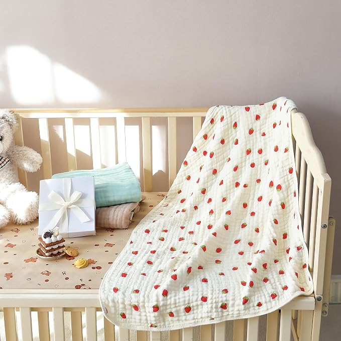 Ultra Soft 6-Layer Muslin 100% Cotton Baby Blanket 41"x41" Breathable Lightweight Strawberry Swaddle Blankets for Baby Toddlers Birthday Gifts All Seasons