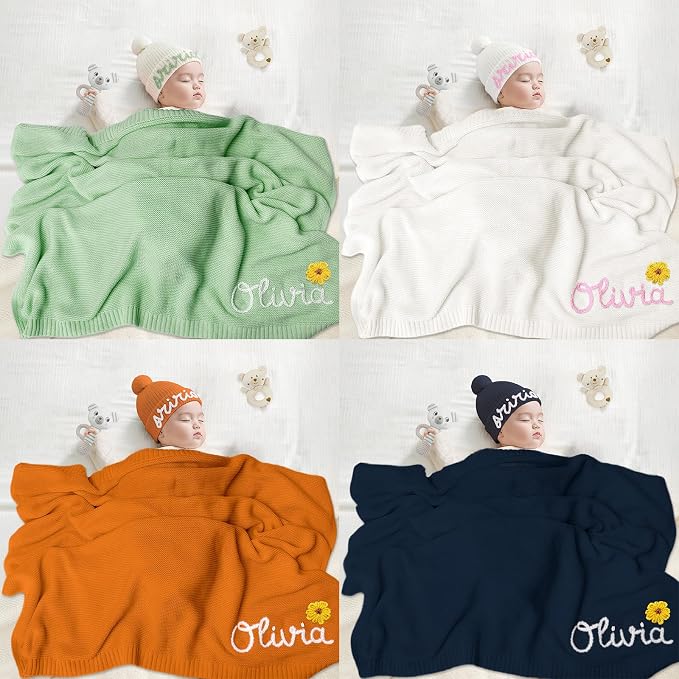 Personalized Baby Blanket 100% Organic Cotton Custom Baby Blanket with Name Perfect Personalized Baby Gifts for Girls & Boys Nursery Gifts for Newborn Baby（30x40in）