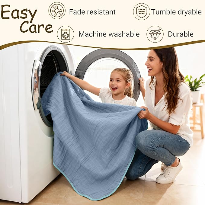 ZPECC Muslin Baby Blanket Thicker, 30x40 Organic Cotton Newborn Receiving Quilt Hypoallergenic for Baby Essentials Swaddle Crib Stroller, Blue