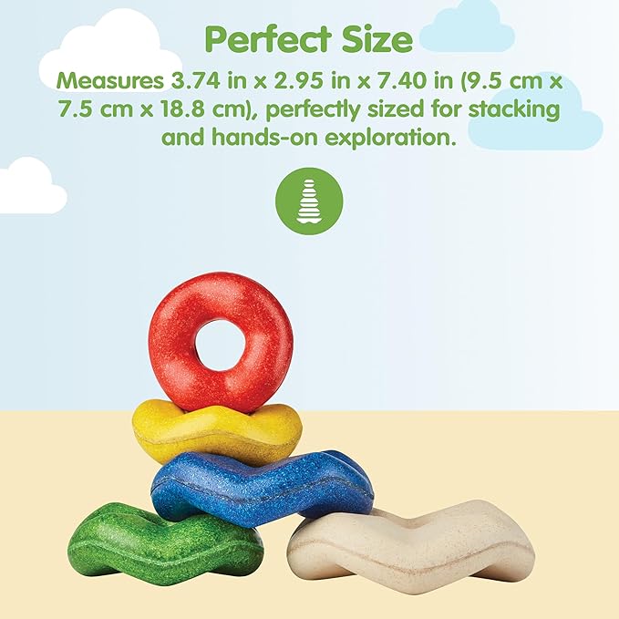 PlanToys® Wooden Wave Stacker | Montessori Stacking Toy for Imaginative Play, Fine Motor Skills and Coordination | Eco Friendly Baby Toy for Sensory and Problem Solving Development